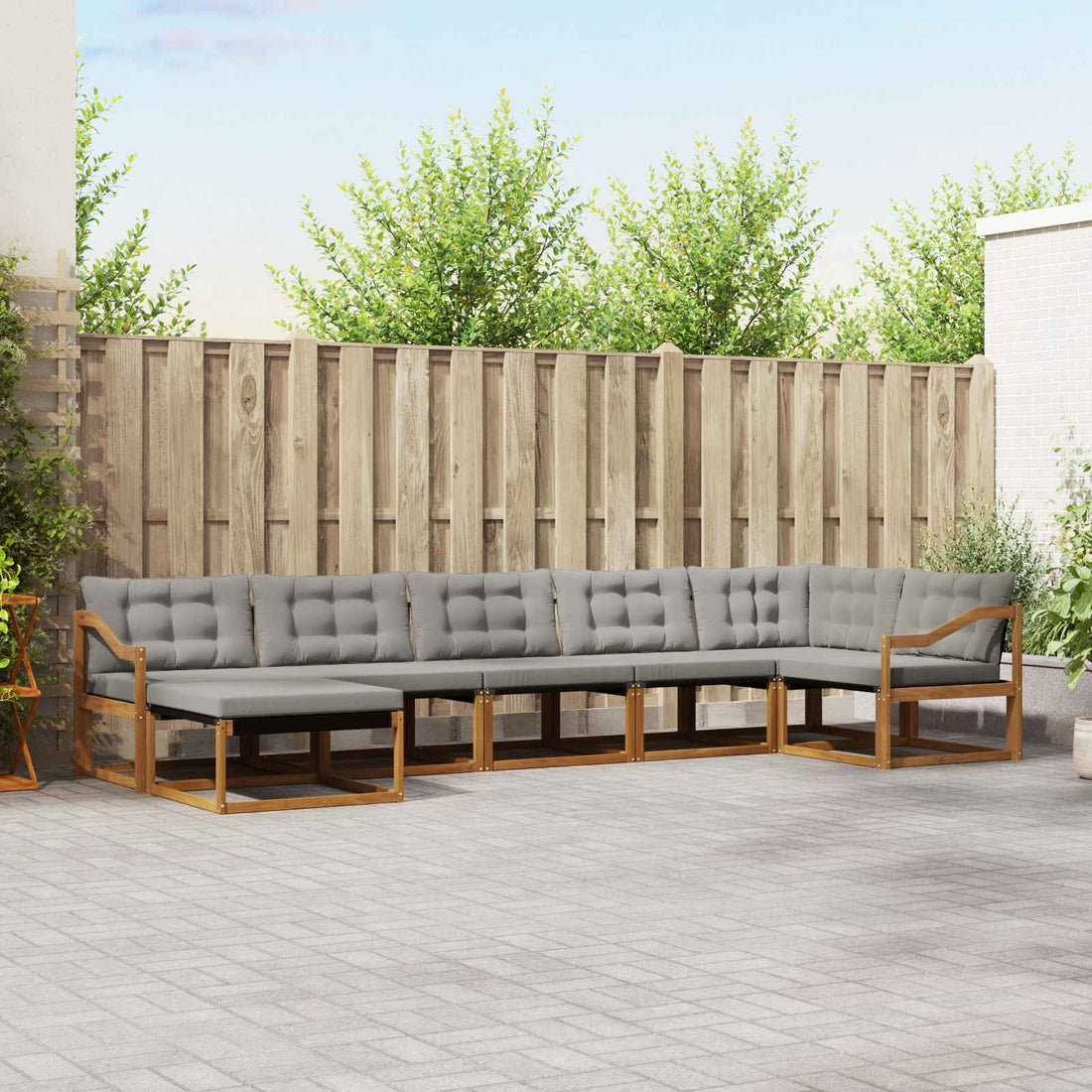 vidaXL Conjunto de sofás de exterior 7 uds. Gris Natural y Claro