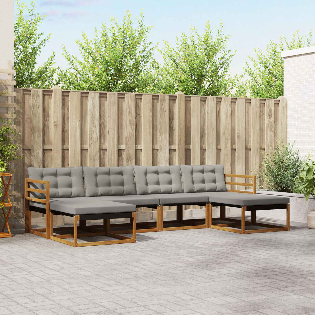 vidaXL Conjunto de sofás de exterior 6 uds. Gris Natural y Claro