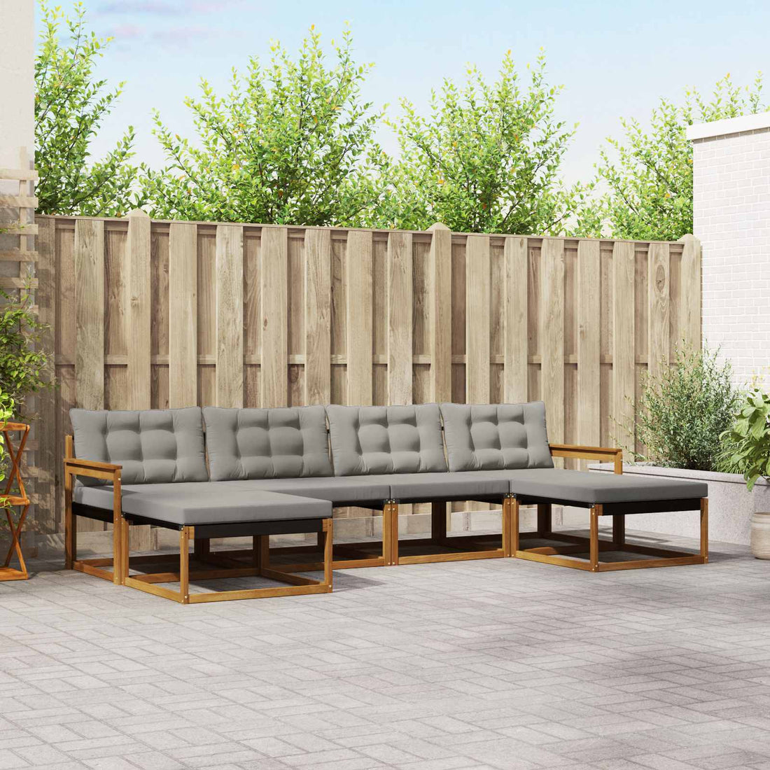 vidaXL Conjunto de sofás de exterior 6 uds. Gris Natural y Claro