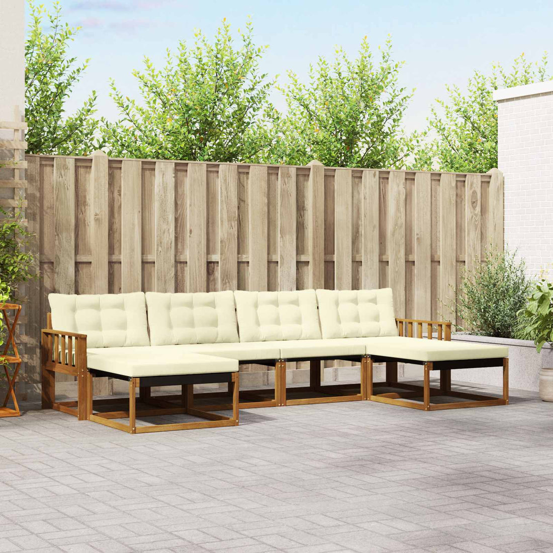 vidaXL Conjunto de sofás de exterior 6 uds. Natural y Crema