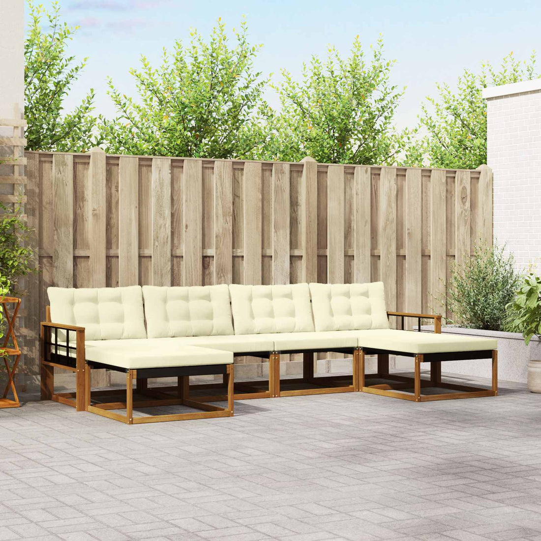 vidaXL Conjunto de sofás de exterior 6 uds. Natural y Crema