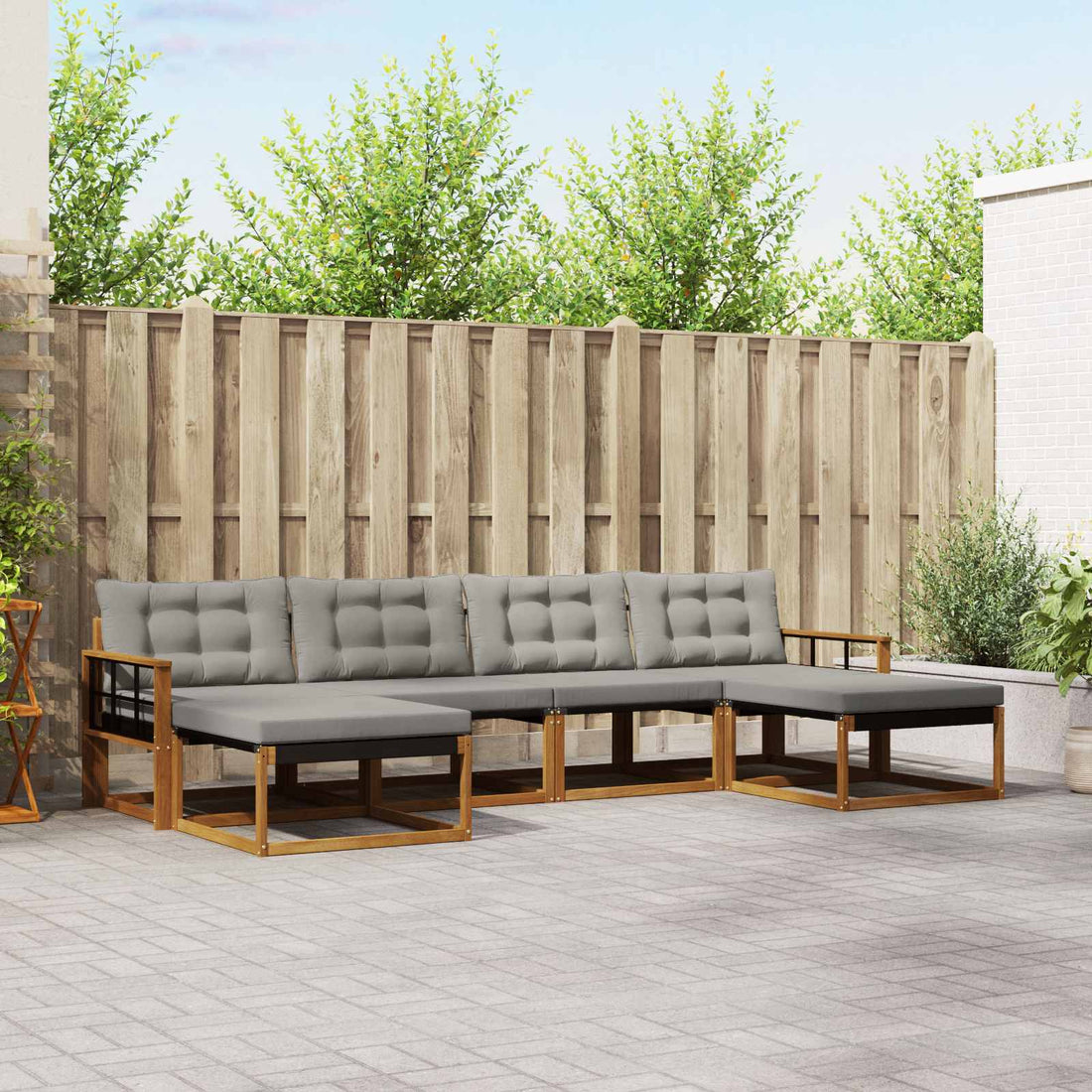 vidaXL Conjunto de sofás de exterior 6 uds. Gris Natural y Claro
