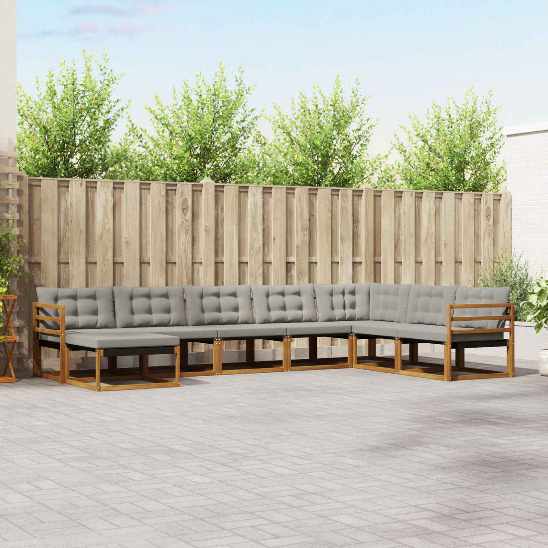 vidaXL Conjunto de sofás de exterior 8 uds. Gris Natural y Claro