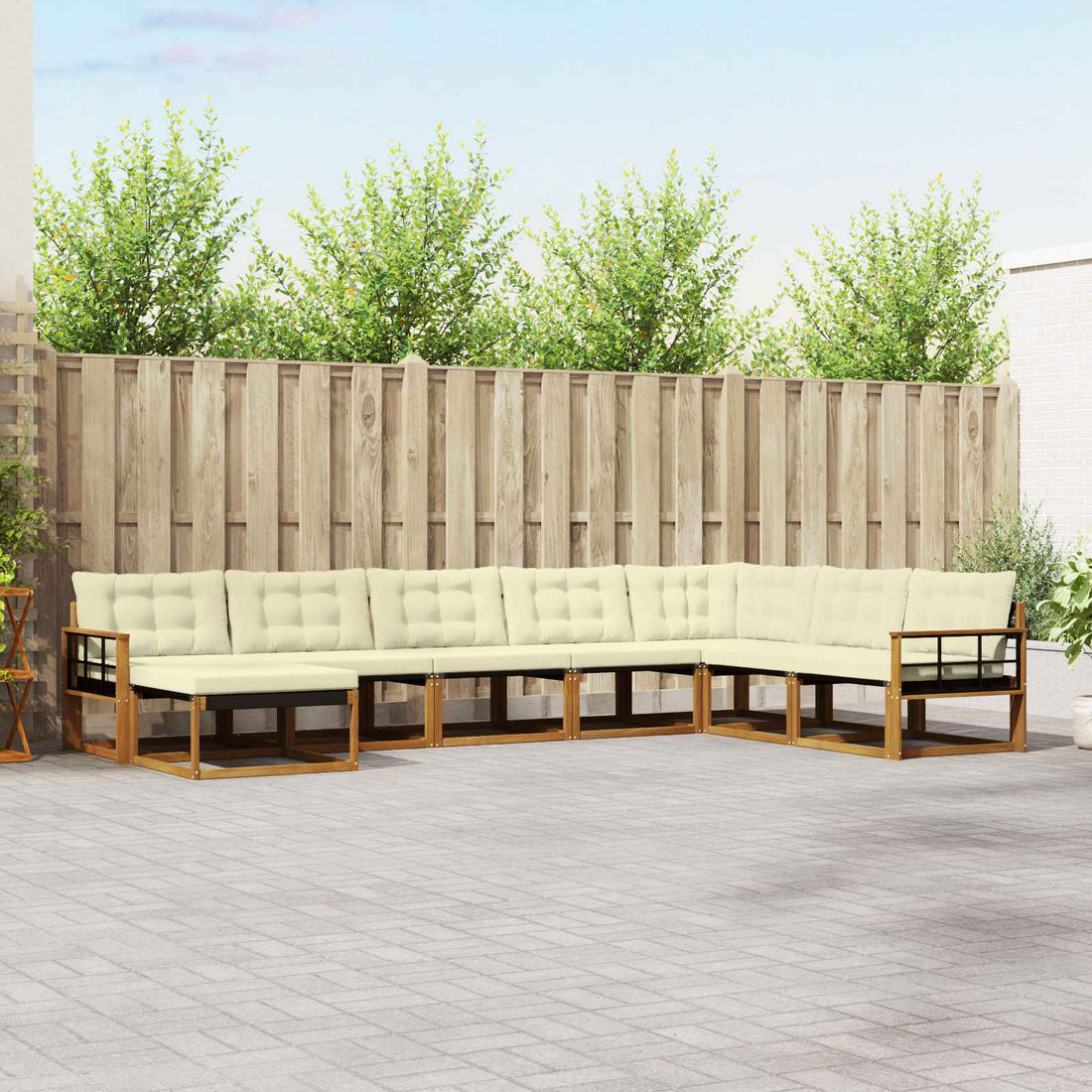 vidaXL Conjunto de sofás de exterior 8 uds. Natural y Crema