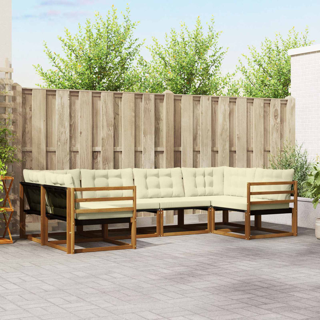 vidaXL Conjunto de sofás de exterior 6 uds. Natural y Crema
