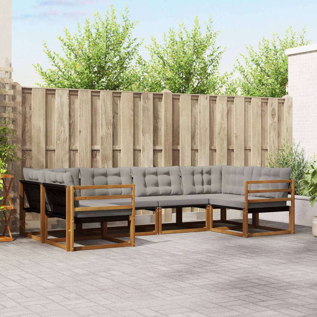 vidaXL Conjunto de sofás de exterior 6 uds. Gris Natural y Claro