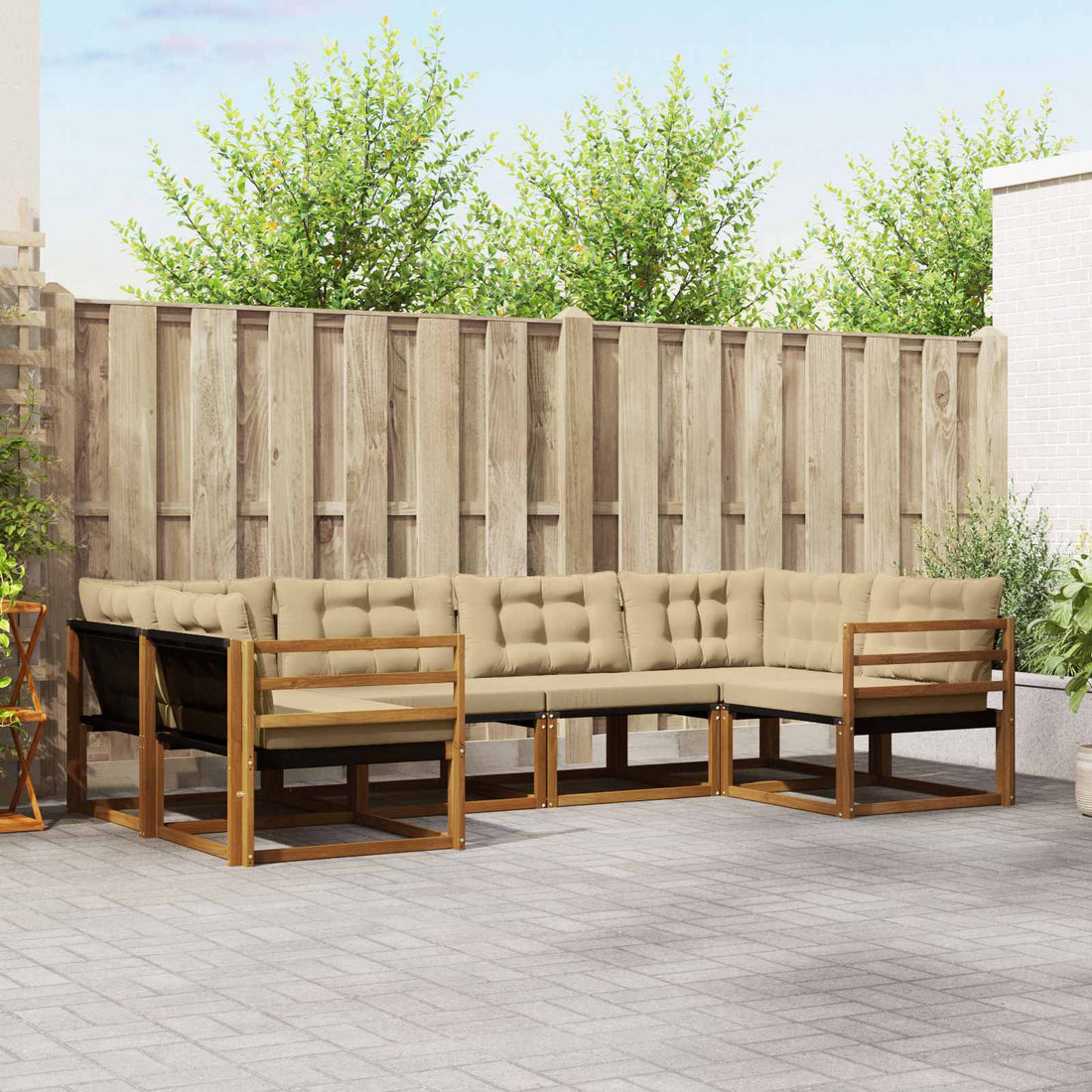 vidaXL Conjunto de sofás de exterior 6 uds. Natural y Beige