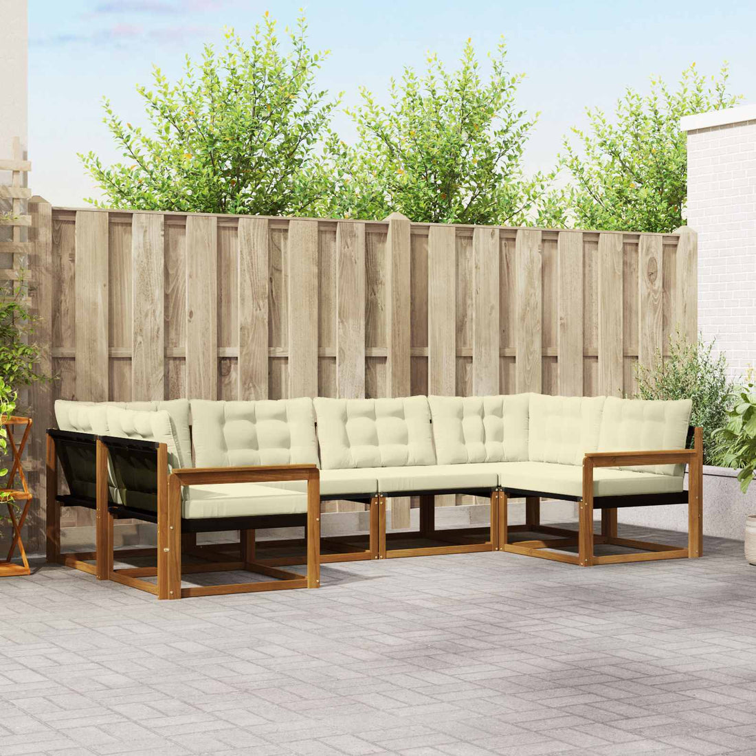 vidaXL Conjunto de sofás de exterior 6 uds. Natural y Crema