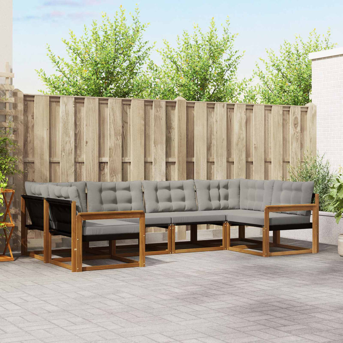vidaXL Conjunto de sofás de exterior 6 uds. Gris Natural y Claro