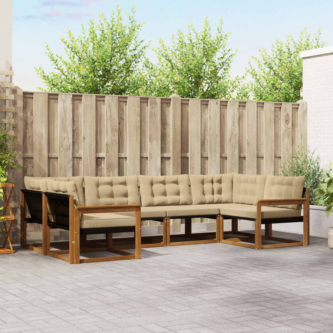 vidaXL Conjunto de sofás de exterior 6 uds. Natural y Beige