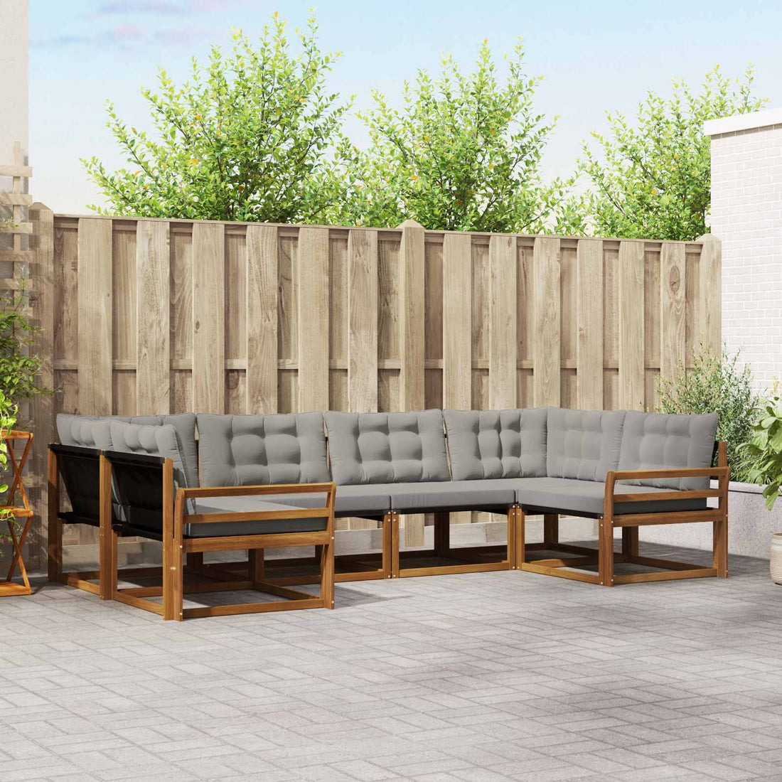 vidaXL Conjunto de sofás de exterior 6 uds. Gris Natural y Claro