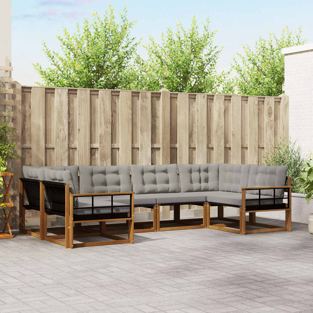 vidaXL Conjunto de sofás de exterior 6 uds. Gris Natural y Claro