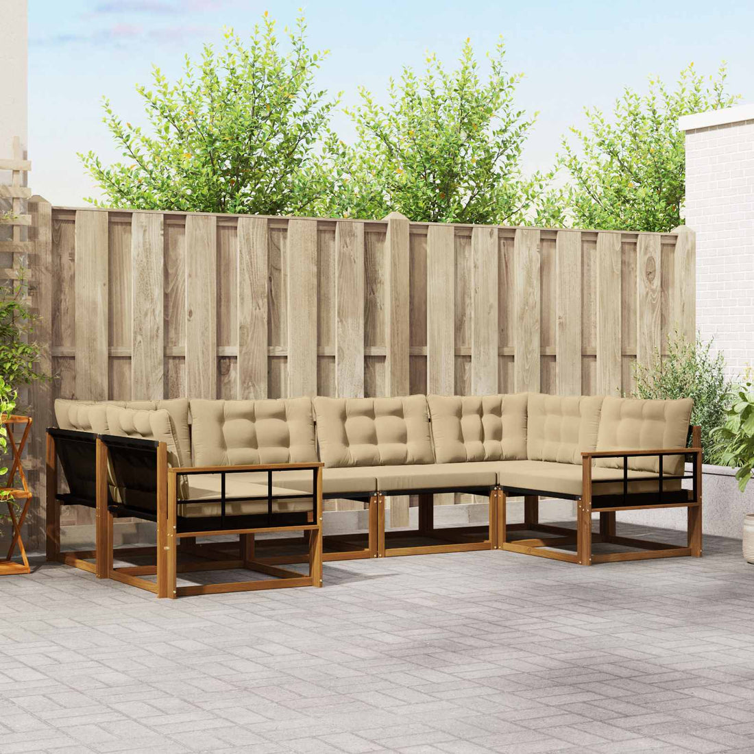 vidaXL Conjunto de sofás de exterior 6 uds. Natural y Beige