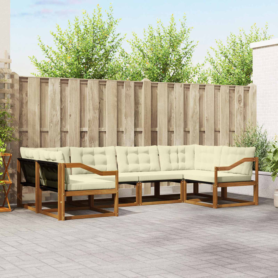 vidaXL Conjunto de sofás de exterior 6 uds. Natural y Crema