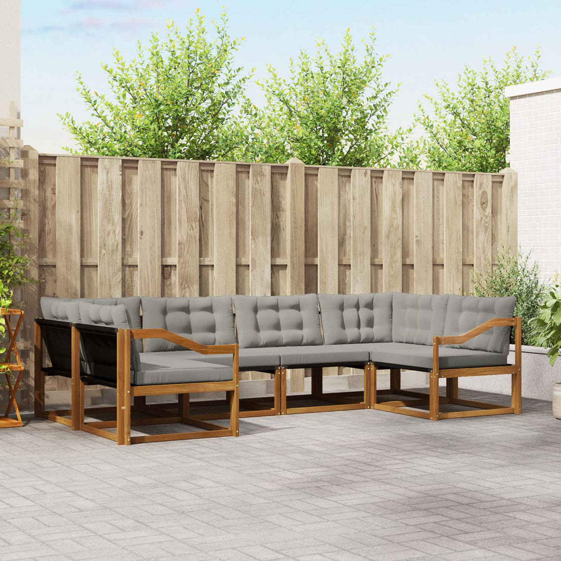 vidaXL Conjunto de sofás de exterior 6 uds. Gris Natural y Claro