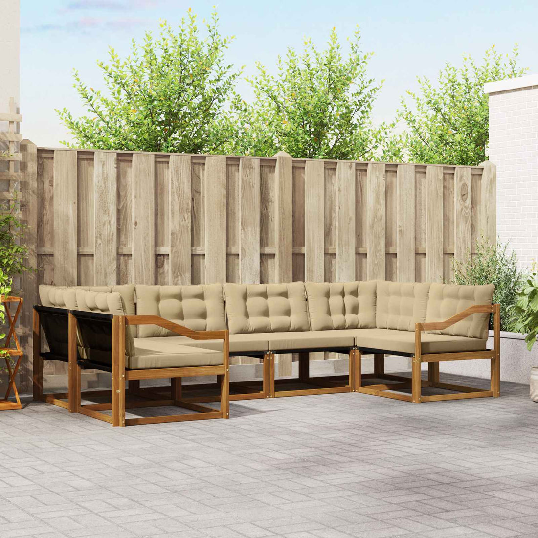 vidaXL Conjunto de sofás de exterior 6 uds. Natural y Beige