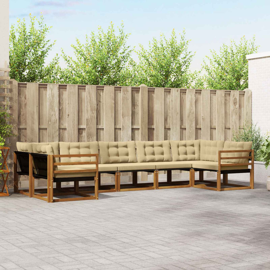 vidaXL Conjunto de sofás de exterior 7 uds. Natural y Beige