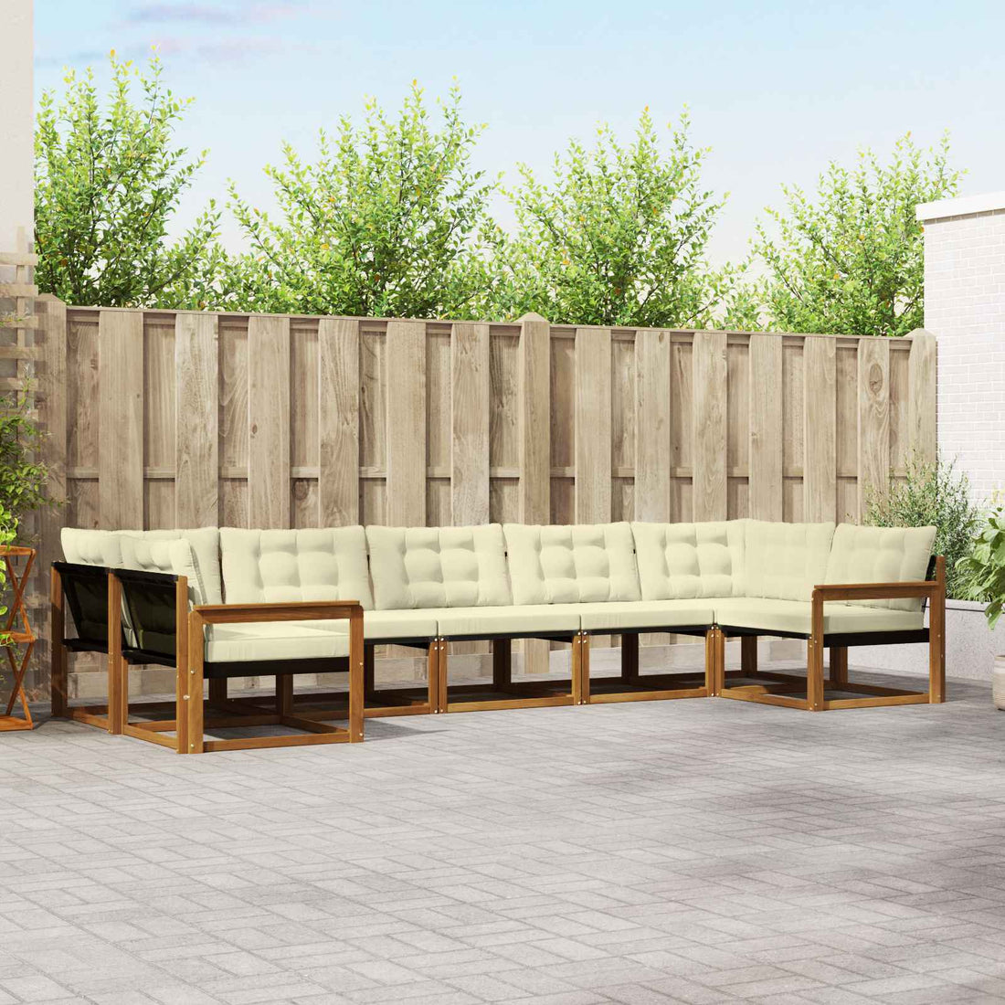 vidaXL Conjunto de sofás de exterior 7 uds. Natural y Crema