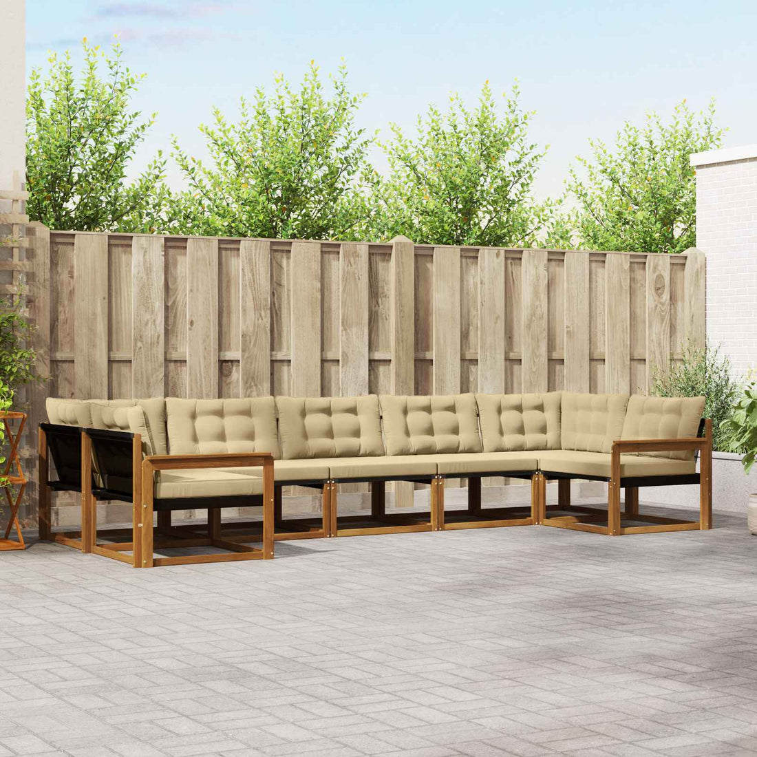 vidaXL Conjunto de sofás de exterior 7 uds. Natural y Beige