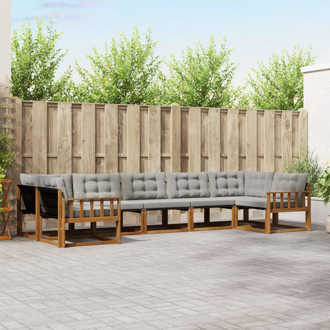 vidaXL Conjunto de sofás de exterior 7 uds. Gris Natural y Claro
