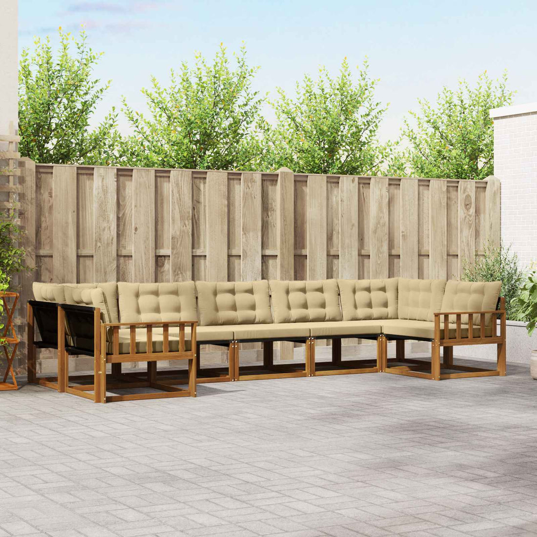 vidaXL Conjunto de sofás de exterior 7 uds. Natural y Beige