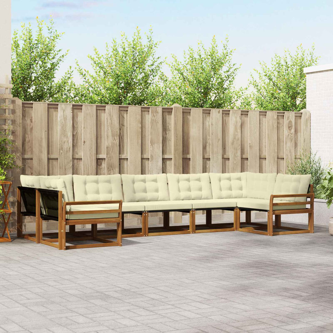 vidaXL Conjunto de sofás de exterior 7 uds. Natural y Crema