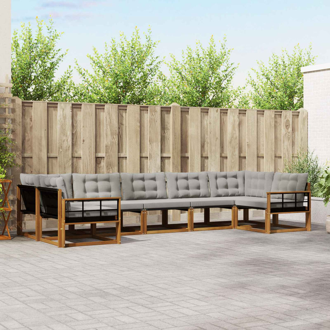 vidaXL Conjunto de sofás de exterior 7 uds. Gris Natural y Claro
