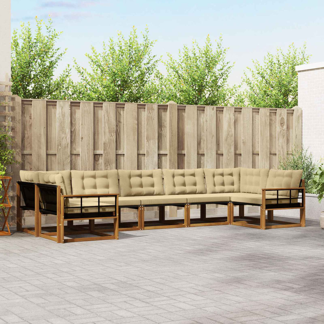 vidaXL Conjunto de sofás de exterior 7 uds. Natural y Beige