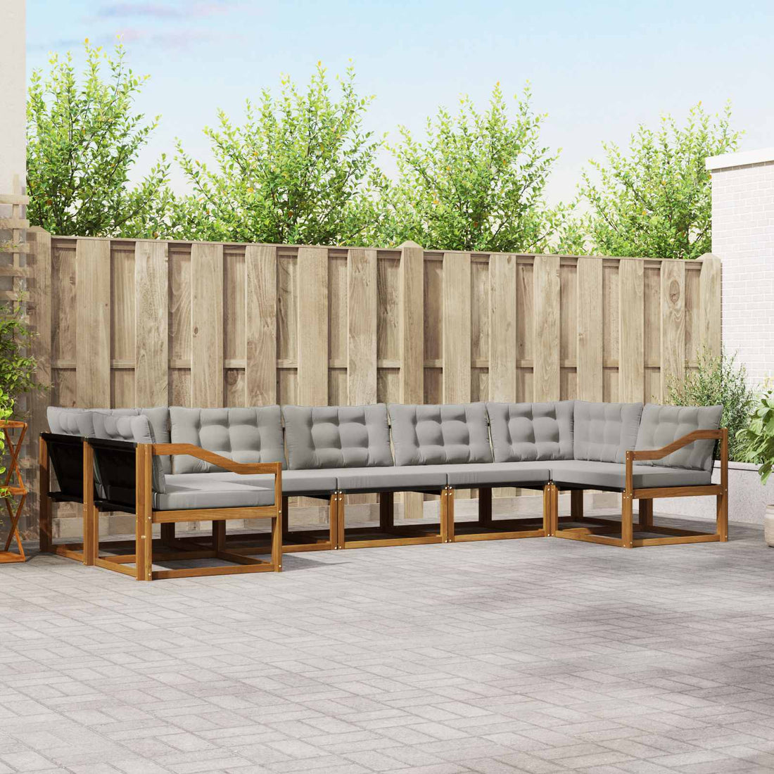 vidaXL Conjunto de sofás de exterior 7 uds. Gris Natural y Claro
