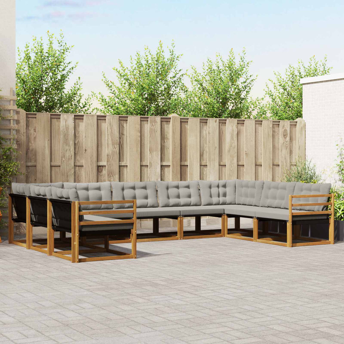 vidaXL Conjunto de sofás de exterior 9 uds. Gris Natural y Claro