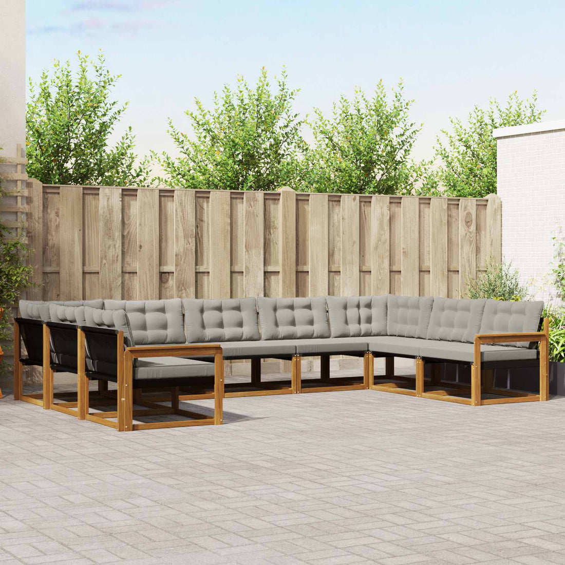vidaXL Conjunto de sofás de exterior 9 uds. Gris Natural y Claro