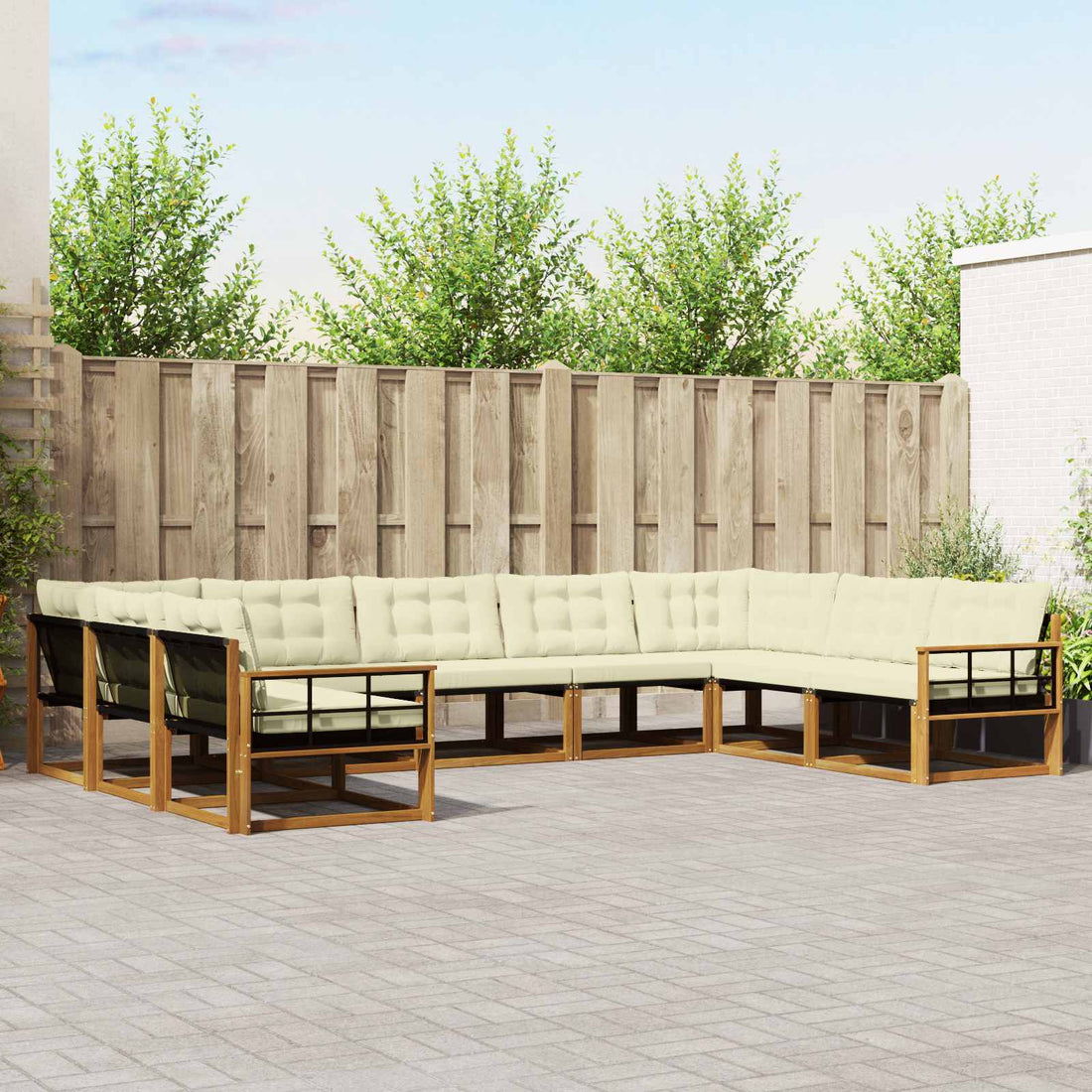 vidaXL Conjunto de sofás de exterior 9 uds. Natural y Crema