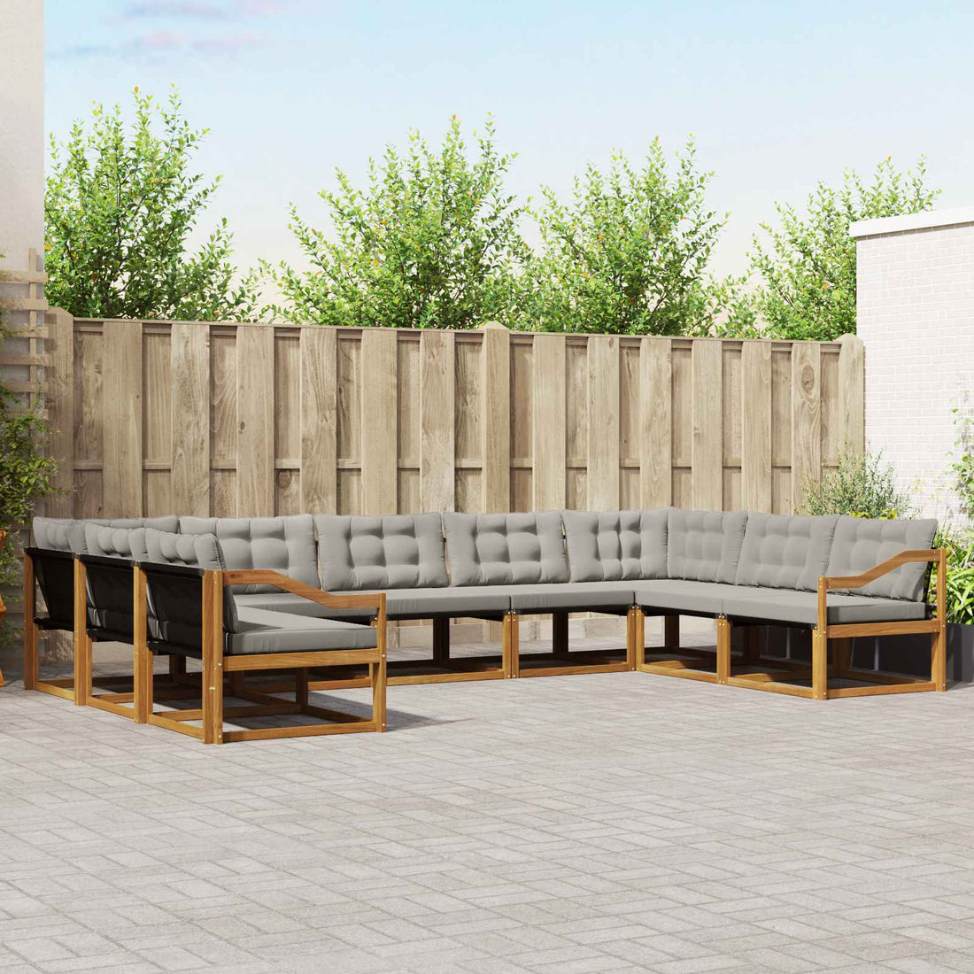 vidaXL Conjunto de sofás de exterior 9 uds. Gris Natural y Claro