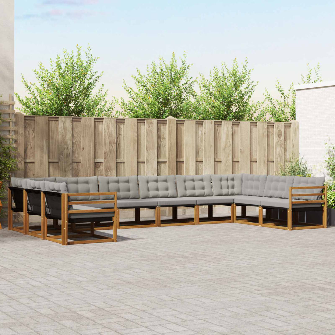vidaXL Conjunto de sofás de exterior 10 uds. Gris Natural y Claro