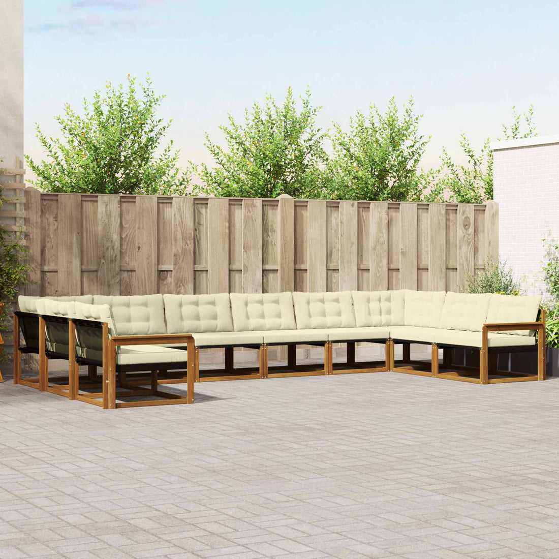 vidaXL Conjunto de sofás de exterior 10 uds. Natural y Crema