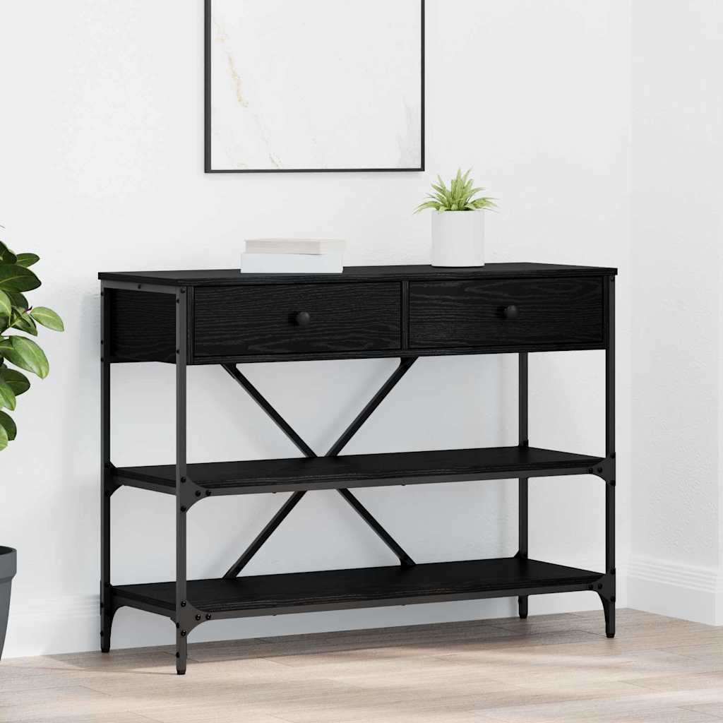 vidaXL Mesa Consola con cajón Roble Negro 100 x 34,5 x 75 cm Madera