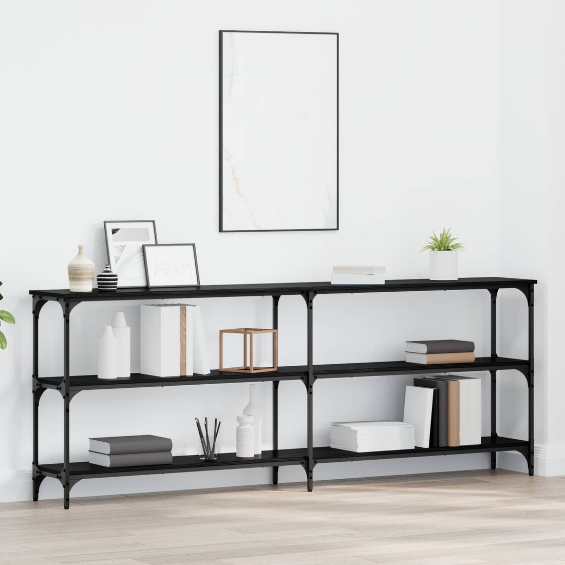vidaXL Mesa Consola Roble negro 200 x 29 x 75 cm