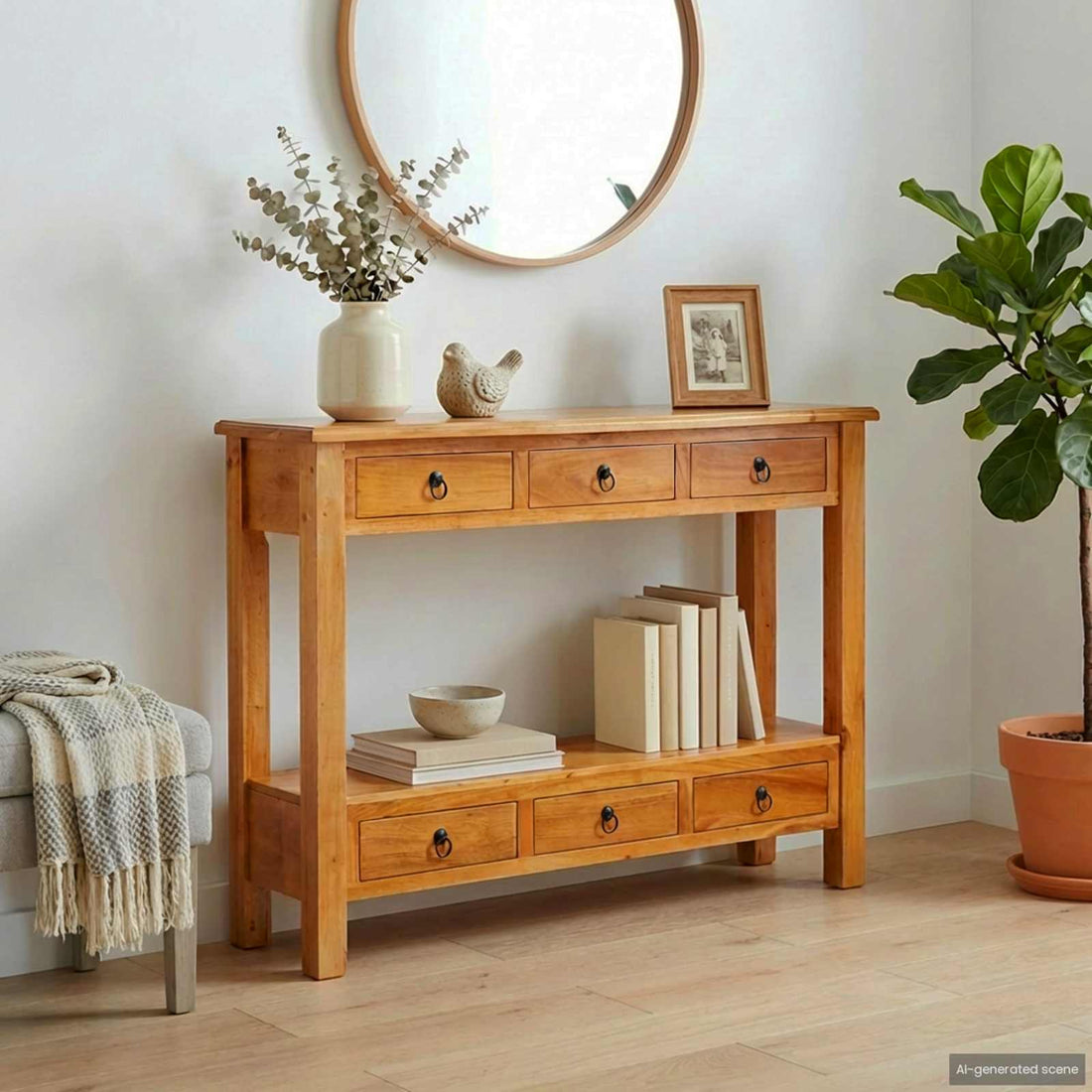 vidaXL Mesa Consola Natural 115 x 32 x 76 cm Madera de Caoba Sólida