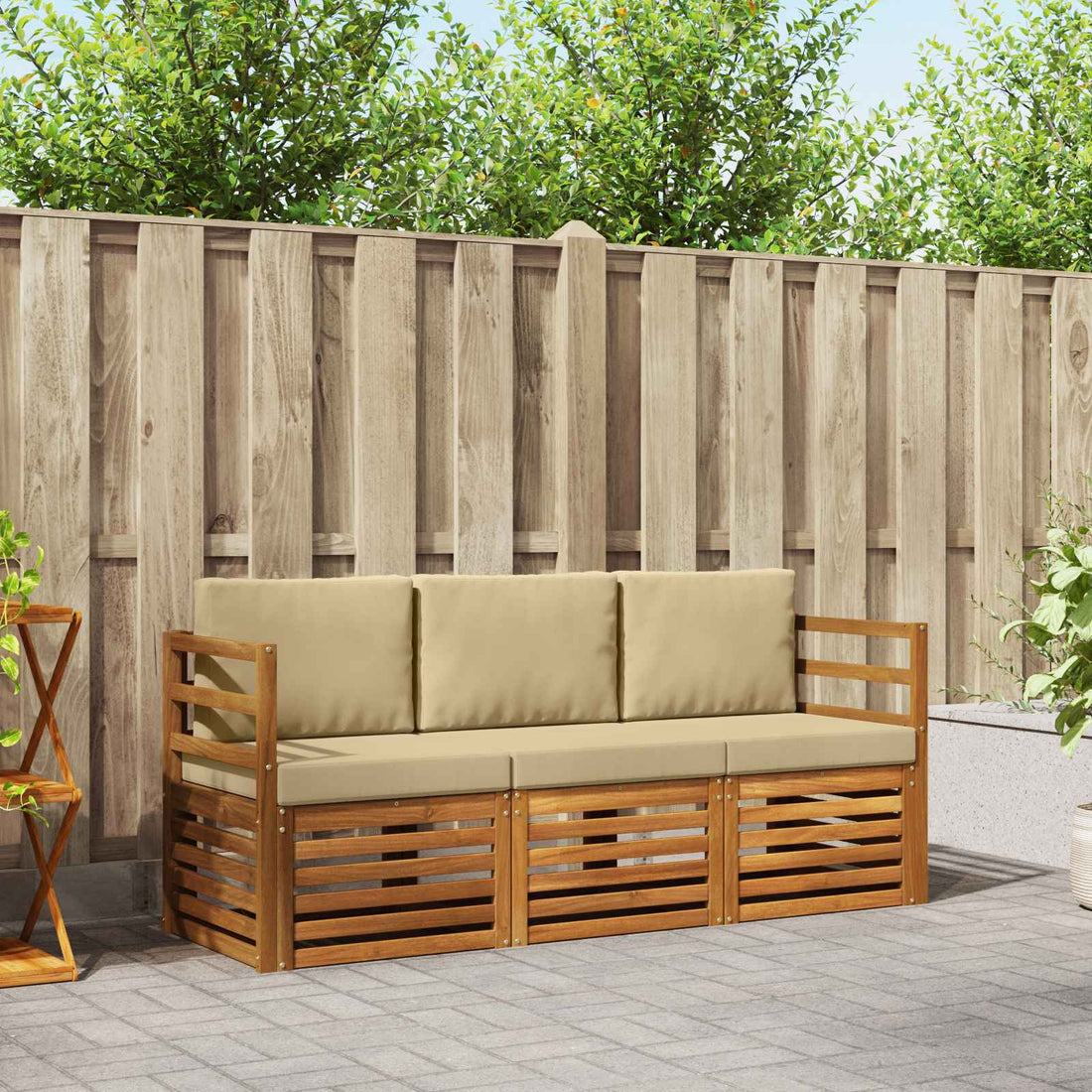 vidaXL Juegos de sofás 3 uds. Natural y Beige Madera de Acacia Sólida