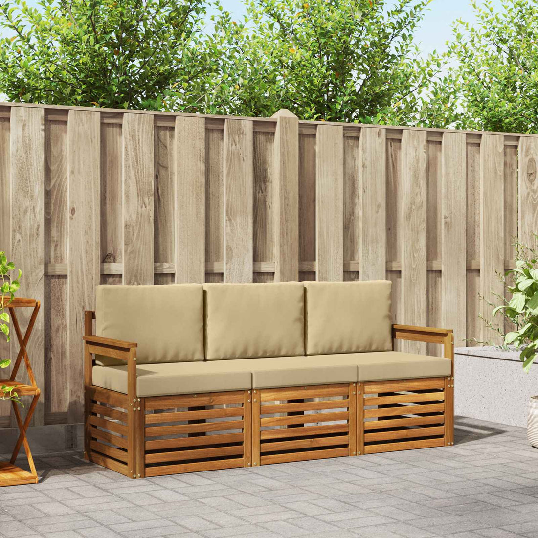 vidaXL Juegos de sofás 3 uds. Natural y Beige Madera de Acacia Sólida