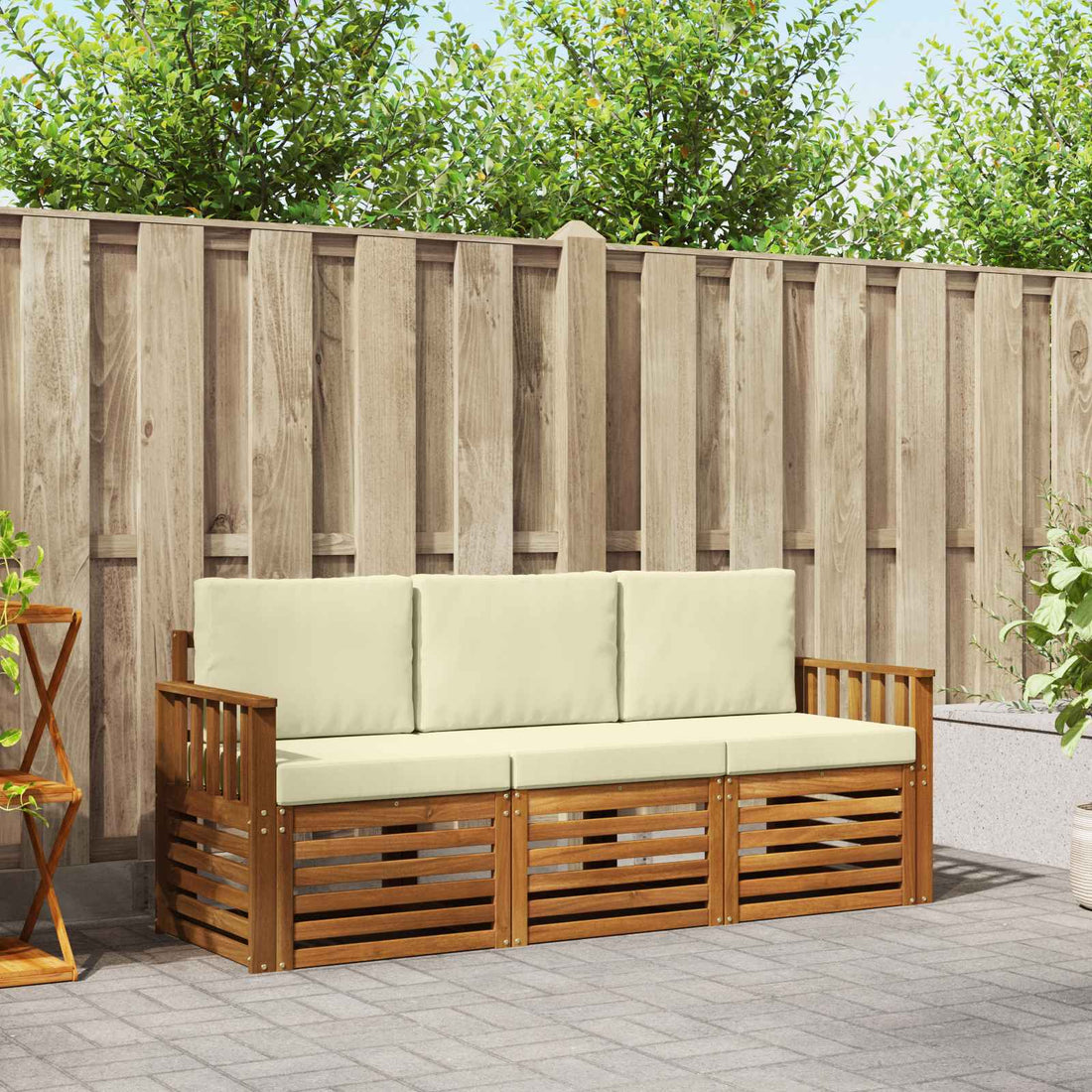 vidaXL Juegos de sofás 3 uds. Natural y Crema Madera de Acacia Sólida