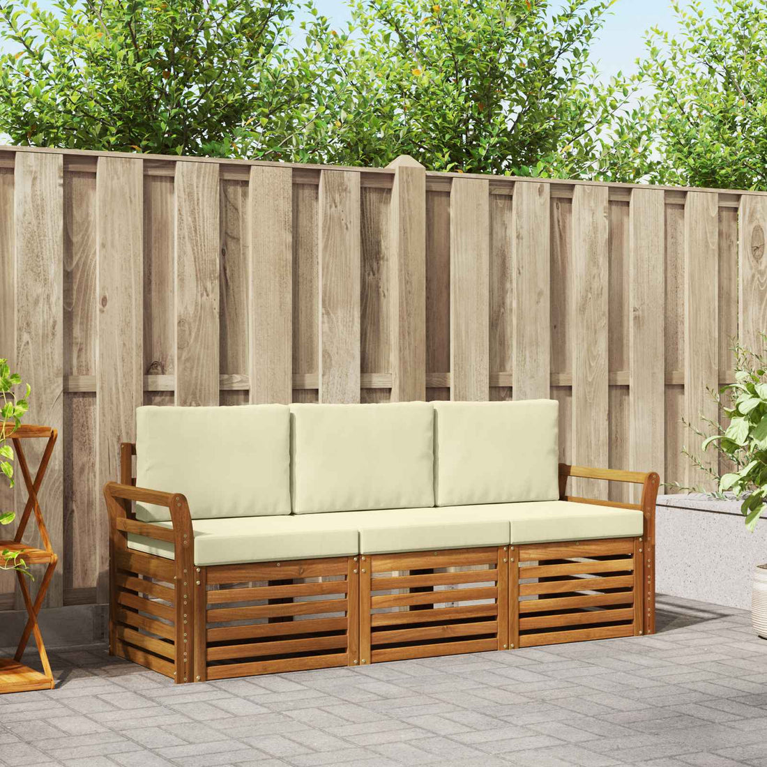 vidaXL Juegos de sofás 3 uds. Natural y Crema Madera de Acacia Sólida