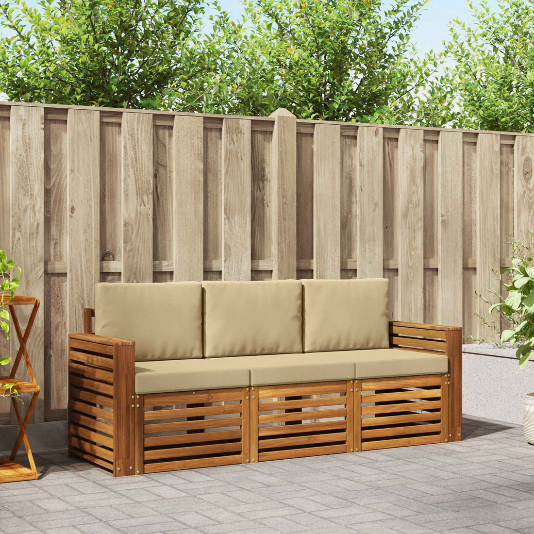 vidaXL Juegos de sofás 3 uds. Natural y Beige Madera de Acacia Sólida