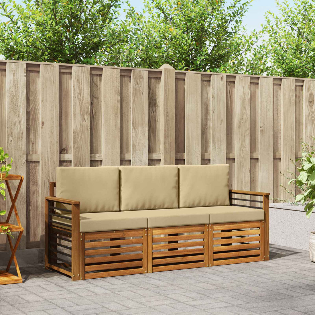 vidaXL Juegos de sofás 3 uds. Natural y Beige Madera de Acacia Sólida