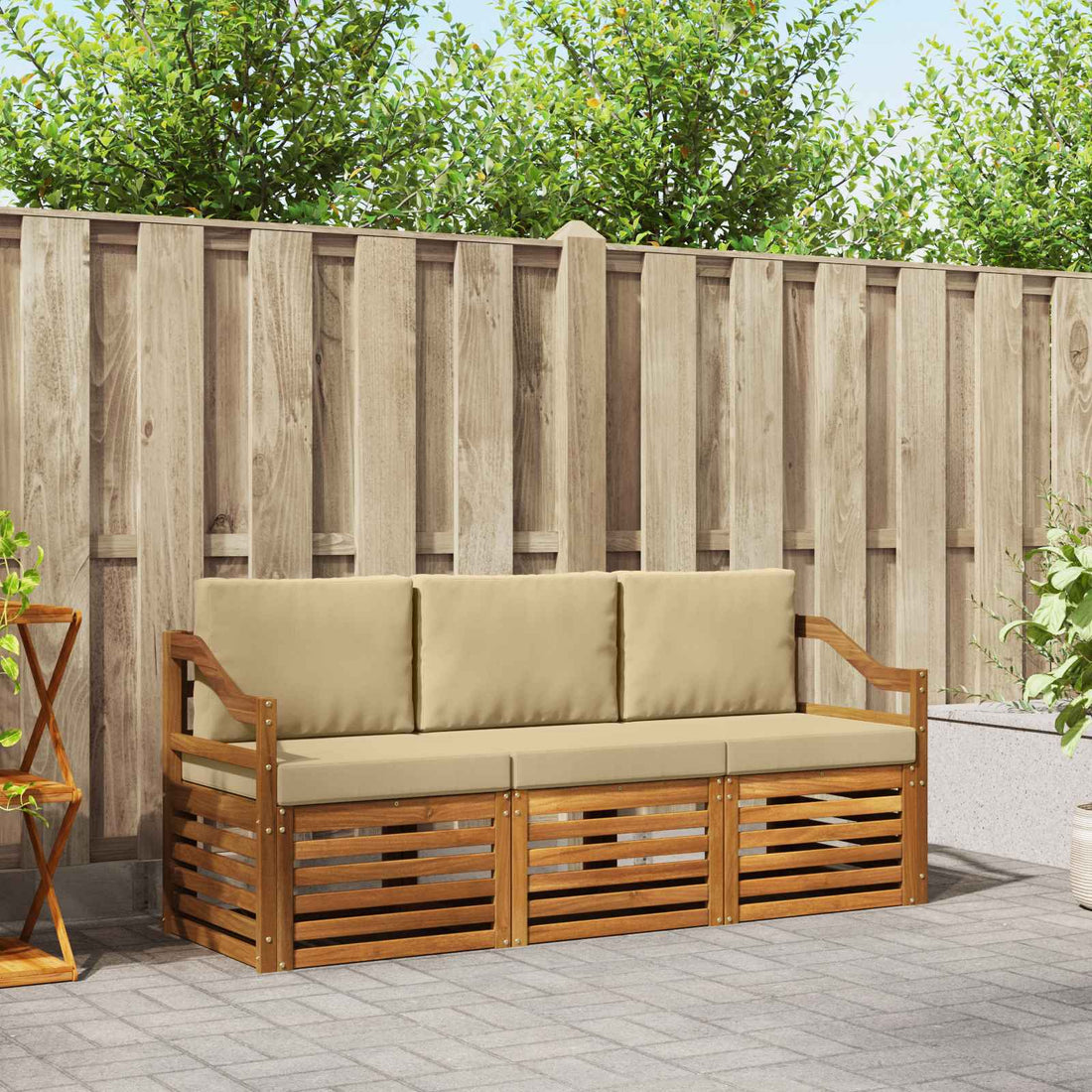 vidaXL Juegos de sofás 3 uds. Natural y Beige Madera de Acacia Sólida