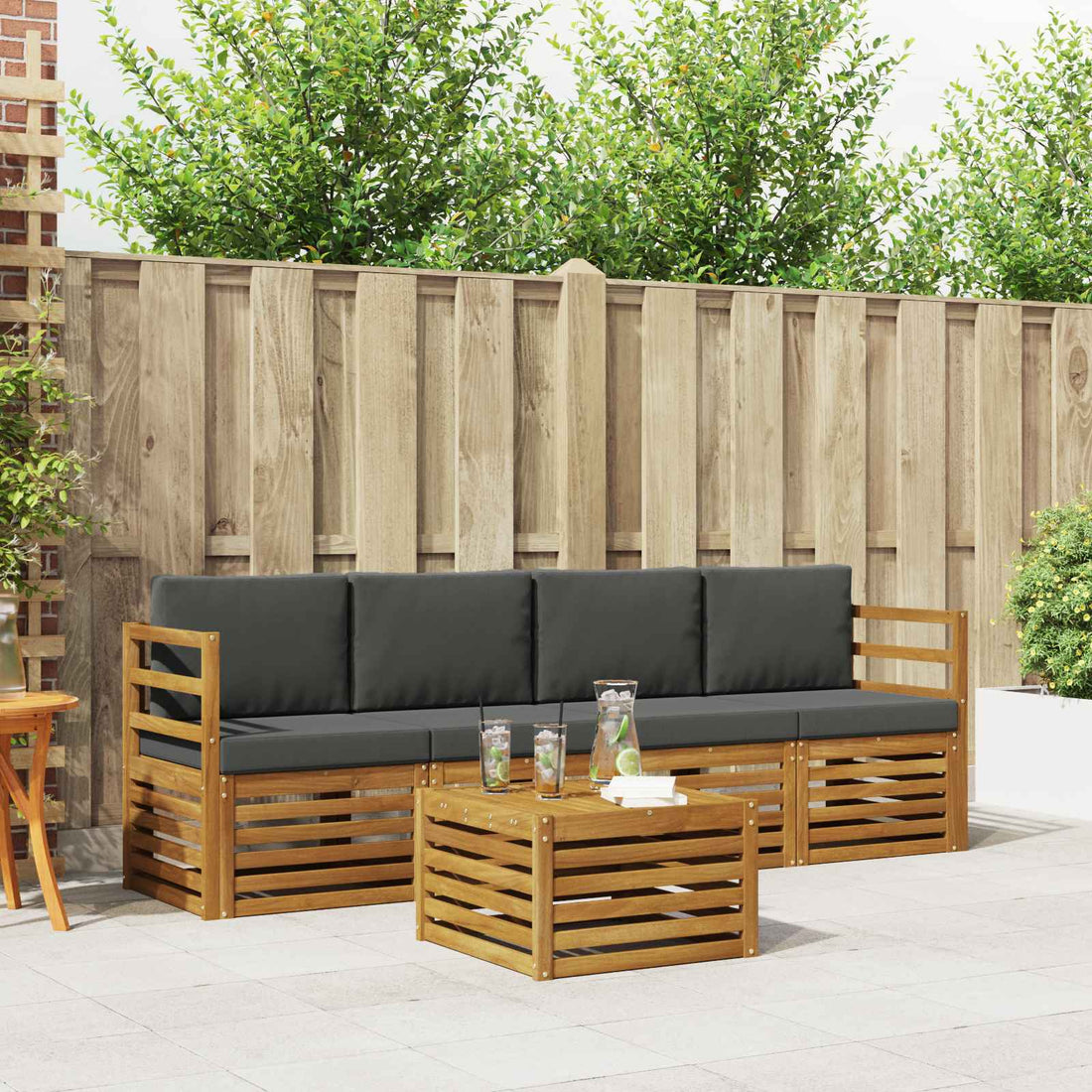 vidaXL Conjunto de sofás de exterior 5 uds. Natural y Antracita