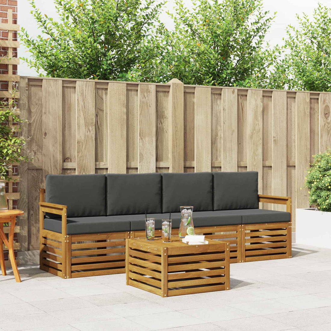 vidaXL Conjunto de sofás de exterior 5 uds. Natural y Antracita