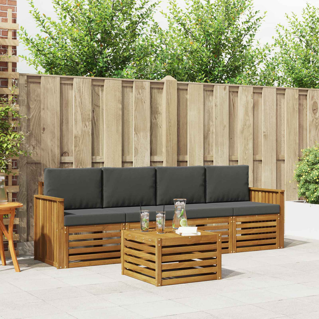 vidaXL Conjunto de sofás de exterior 5 uds. Natural y Antracita