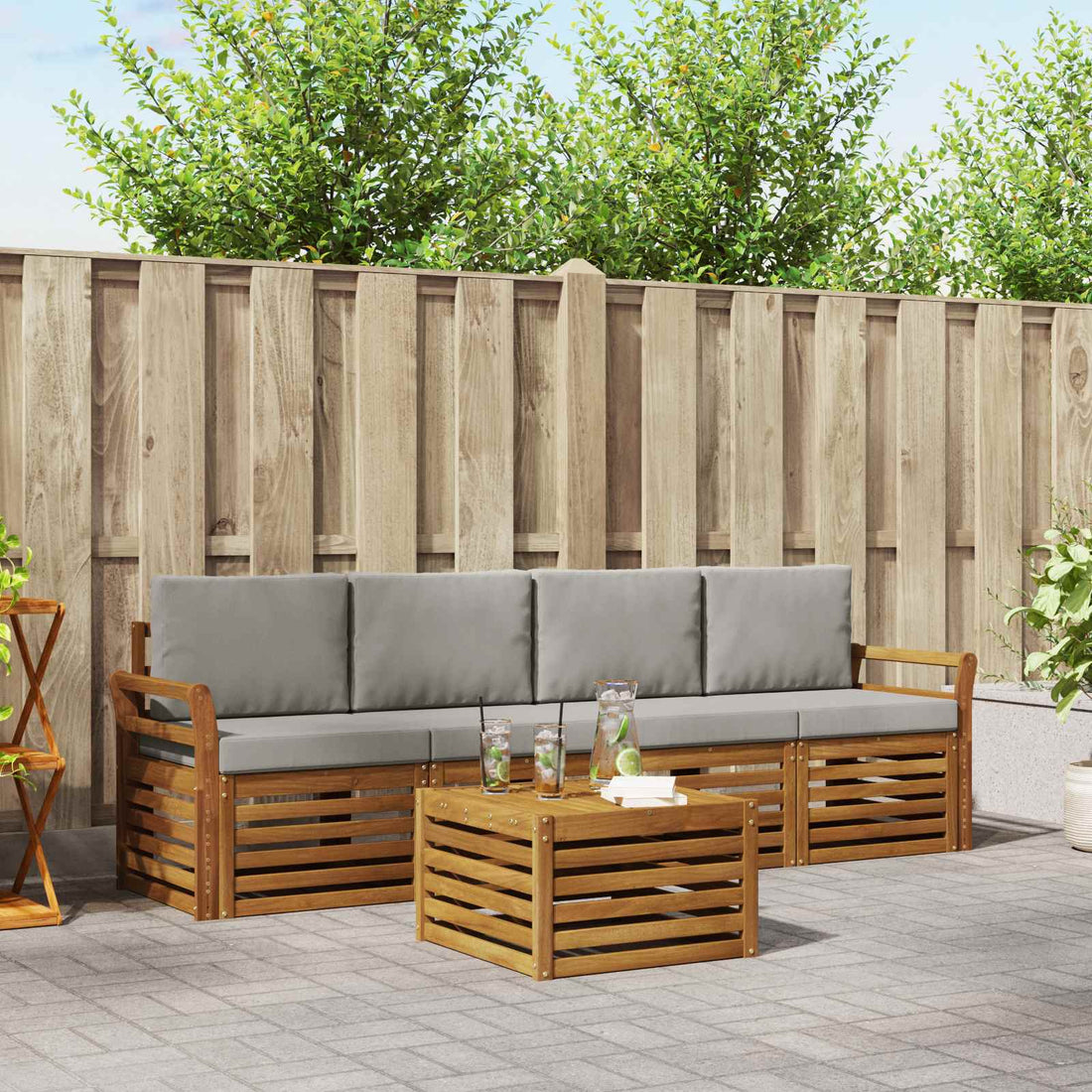 vidaXL Conjunto de sofás de exterior 5 uds. Gris Natural y Claro