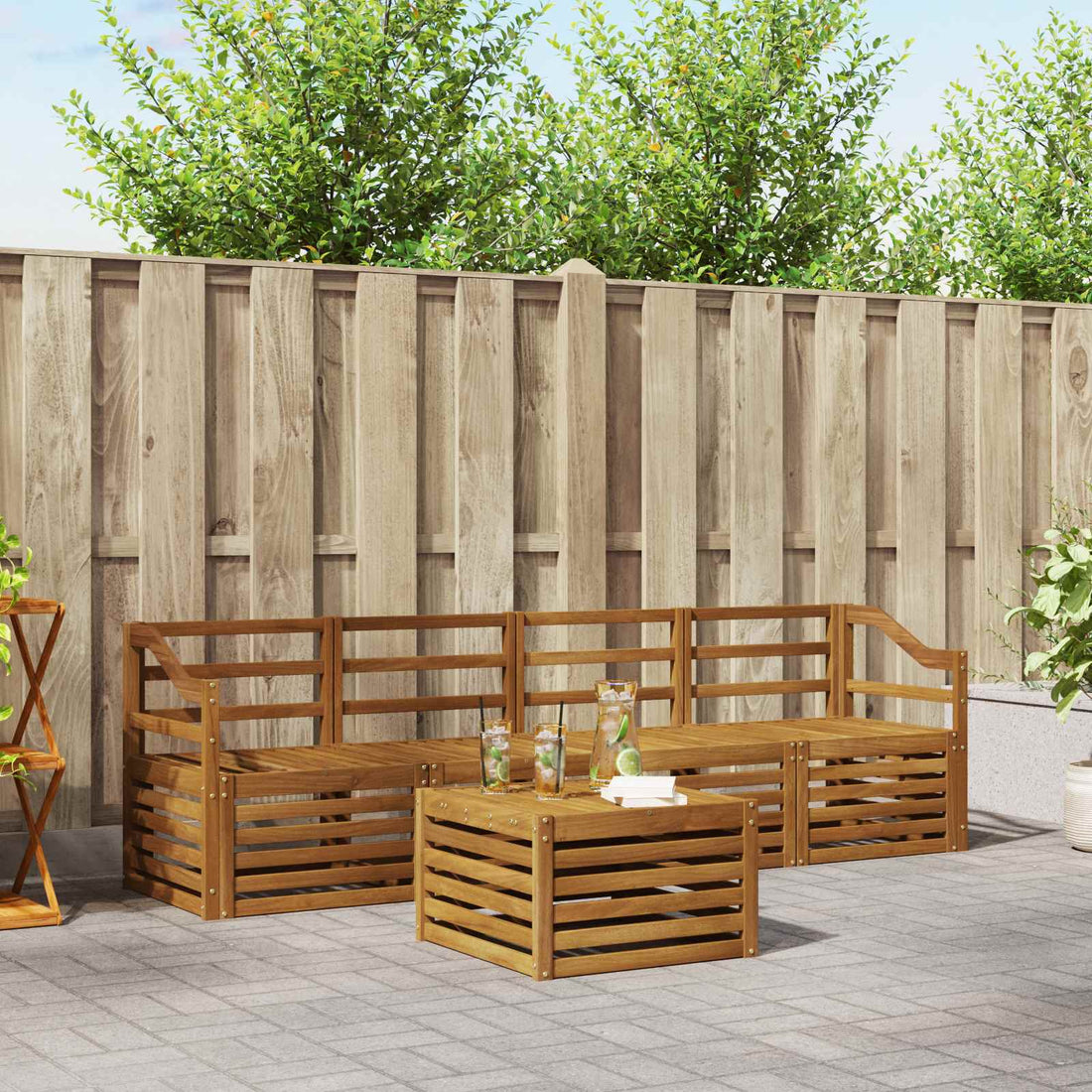 vidaXL Conjunto de sofás de exterior 5 uds. Natural